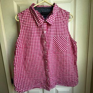 Tommy Hilfiger Pink Plaid Sleeveless Button Down Shirt with Pocket Size XL